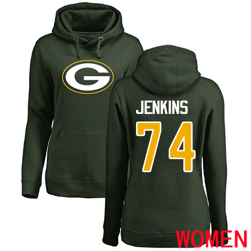 Green Bay Packers Green Women 74 Jenkins Elgton Name And Number Logo Nike NFL Pullover Hoodie Sweatshirts